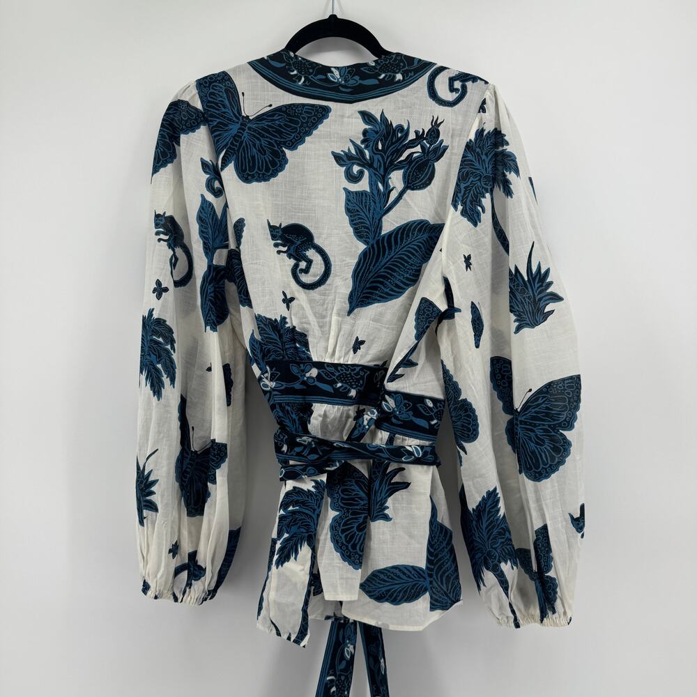 Banana Republic Balloon-Sleeve Wrap Floral Size XL Butterflies Cotton Blue - Picture 5 of 7